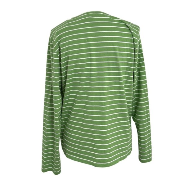 Kule Long Sleeve Top Green & White Striped Crewneck Cotton Womens Size L NEW - Picture 3 of 8